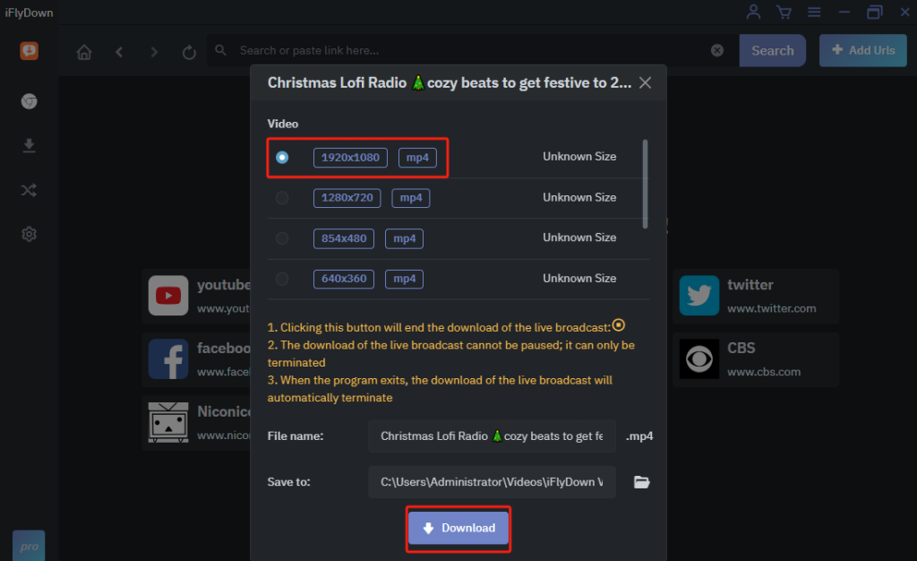 Download YouTube Livestream Videos Using iFlyDown Way 3 Step 4